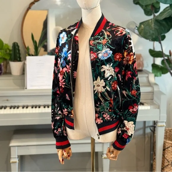 Stellah Floral Velvet Bomber Jacket – Size L - Picture 11 of 12